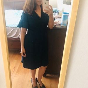 Flattering navy blue a line flare dress